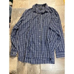 BEVERLY HILLS POLO CLUB‎ Mens XXL Blue White Plaid Long Sleeve Button Down Shirt